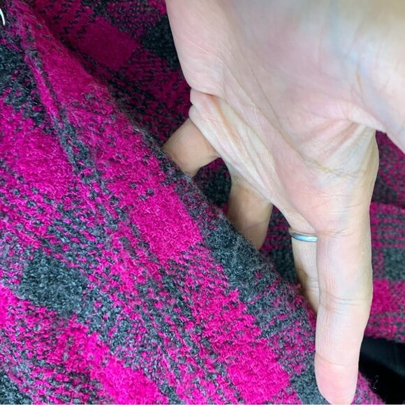 Vintage Pink Plaid Wool Blend Double Breasted Blazer Preppy Jacket No Size Tag - Picture 8 of 14